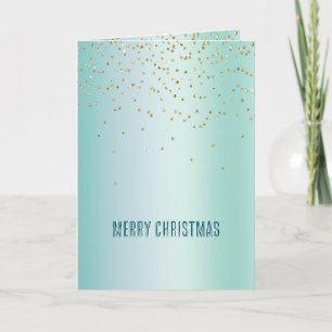 Aqua White Mint Gold Confetti Christmas Card