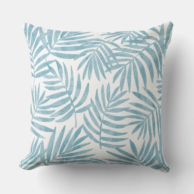 Aqua & White Palm Leaf Throw Pillow (Front)