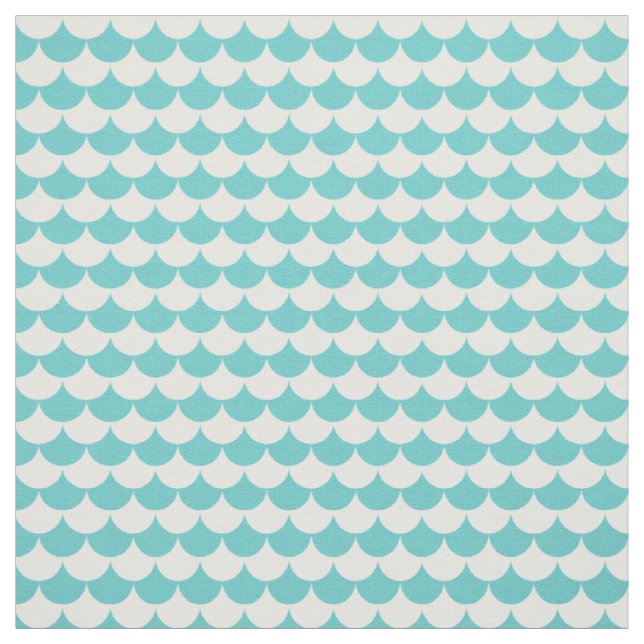 Aqua White Pattern Scales Fabric (Swatch)