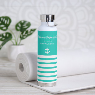 Aqua White Personalized Destination Wedding Favour Water Bottle
