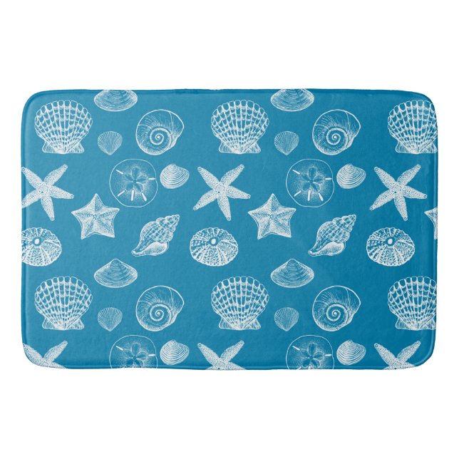 Aqua White Shells Bath Mat (Front)