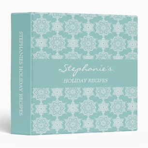 Aqua White Snowflake Christmas Holiday Recipe Binder