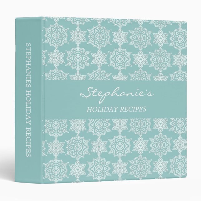 Aqua White Snowflake Christmas Holiday Recipe Binder (Front/Spine)