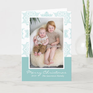 Aqua White Snowflakes Merry Christmas Photo Holiday Card