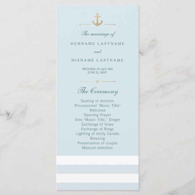 Aqua White Striped Nautical Program Rack Cards (Front)