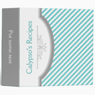Aqua, white stripes with frame recipe binder