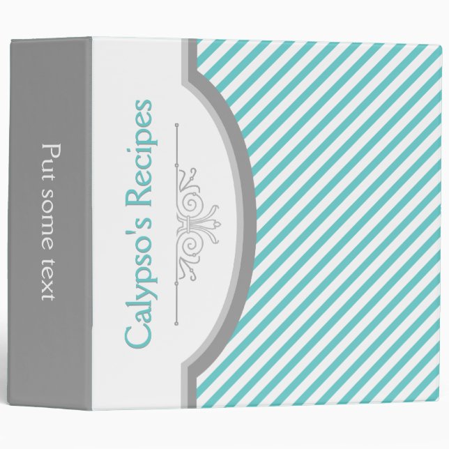 Aqua, white stripes with frame recipe binder (Front/Spine)