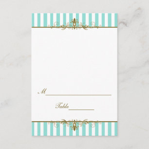 Aqua, White Stripes with Gold Scrolls Placecard