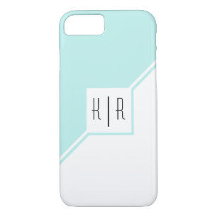 Aqua, white triangles, monogram modern geometric Case-Mate iPhone case
