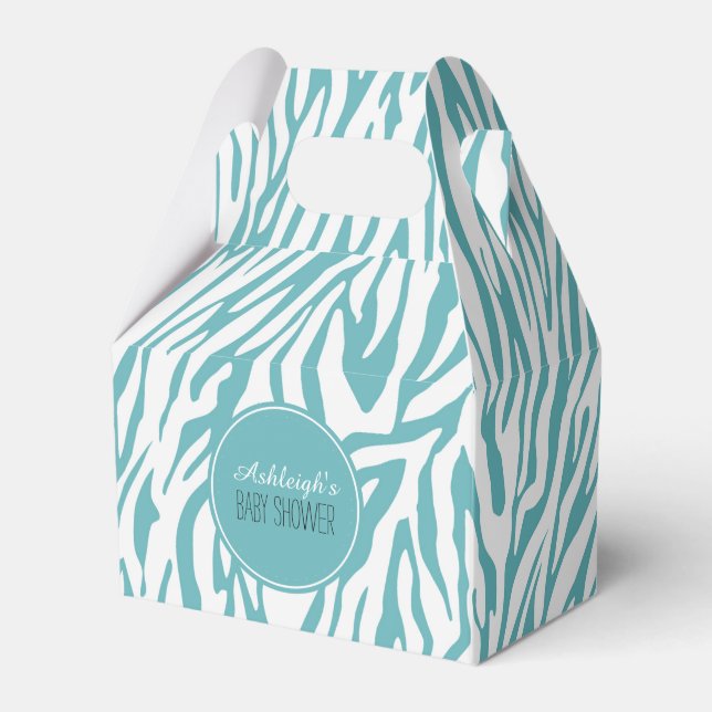Aqua White Zebra Print Favor Box (Front Side)