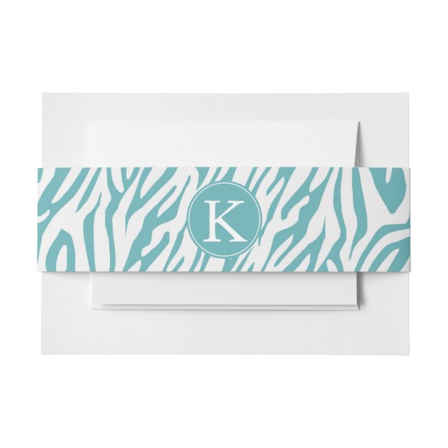 Aqua White Zebra Print monogram Invitation Belly Band (Front Example)