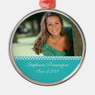 Aqua white zig zag graduation photo ornament
