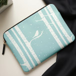 Aqua Winter Birch Trees and Bird Laptop Sleeve<br><div class="desc">Beautiful vector illustration of a bird perched on a birch tree. It can be personalized with your name, monogram, initials or any text of your choice for a complete custom look!</div>