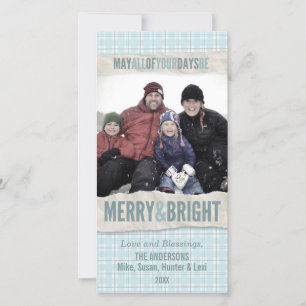 Aqua Winter Plaid Merry/Bright Holiday Photo Card