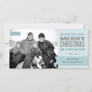 Aqua Winter Plaid Merry Christmas Photo Card