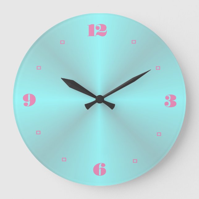 Aqua with Pink Numerals> Plain Kitchen Clocks (Front)