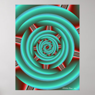 Aqua with Red Prongs Spiral Poster