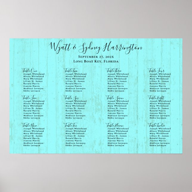 Aqua Wood Grain Driftwood Reception Seating Chart (Front)
