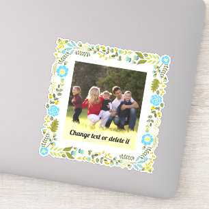 Aqua, yellow and green floral frame with photo