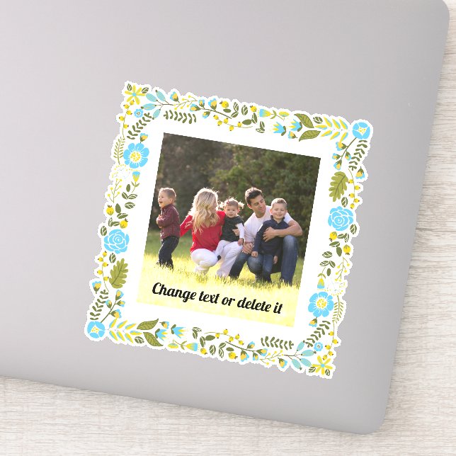 Aqua, yellow and green floral frame with photo (Detail)