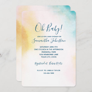 Aqua Yellow Gold Blush Tie Dye Ombre Invitation