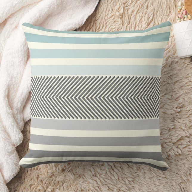 Aqua Yellow Grey Reversible Arrow Herringbone Throw Pillow (Blanket)