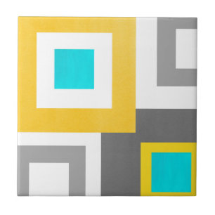 Aqua Yellow Grey White Geometric Block Tile