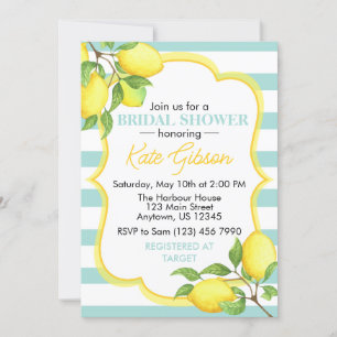 Aqua & Yellow Lemon Floral Baby Shower Invitation