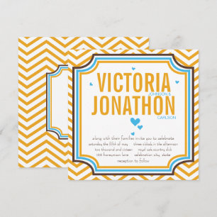 Aqua Yellow Modern Zig Zag Typography Wedding Invitation