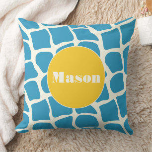 Aqua Yellow Monogram Giraffe Pattern Pillow