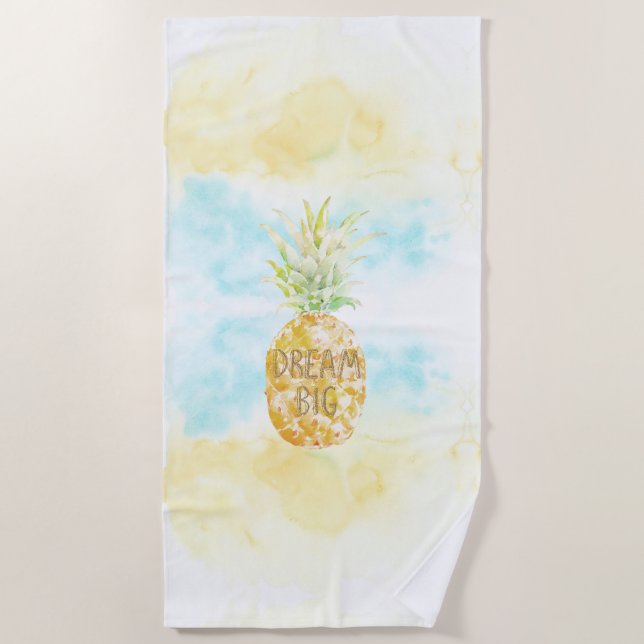 Aqua Yellow Pineapple Gold Dream        Beach Towel (Front)