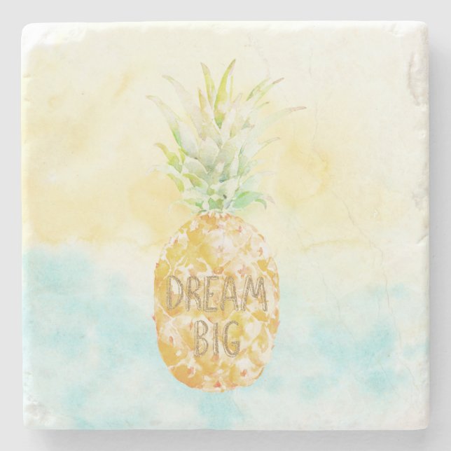 Aqua Yellow Pineapple Gold Dream   Stone Coaster (Front)