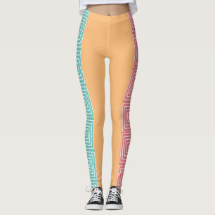 Aqua Yellow Pink and White Maze African Mud Cloth Leggings