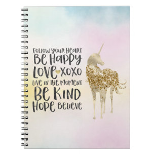 Aqua Yellow Pink Watercolor Inspirational Unicorn Notebook