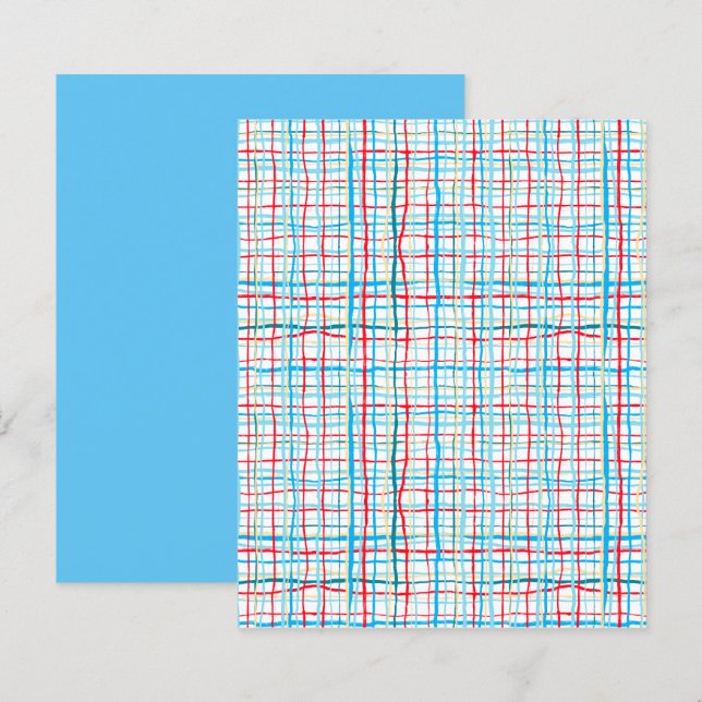 Aqua Yellow Red Twisted Plaid Scrapbook Paper (Front/Back)