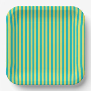 Aqua + Yellow Stripes Paper Plate