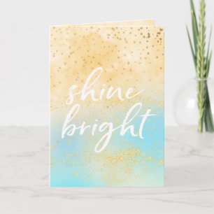 Aqua Yellow Tie dye Stars Shine Bright Holiday Card