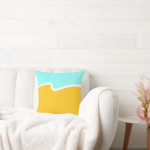 Aqua Yellow Wave Colour Block Throw Pillow