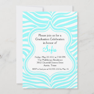 Aqua Zebra Graduation Invitation Custom Colour