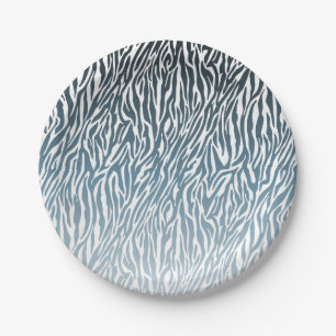 Aqua Zebra Print Ombre Paper Plate
