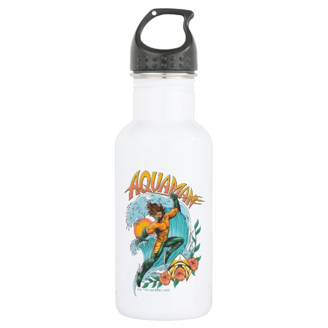 Aquaman and Trident Rising Surf Graphic 532 Ml Water Bottle (Front)