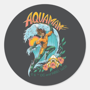 Aquaman and Trident Rising Surf Graphic Classic Round Sticker