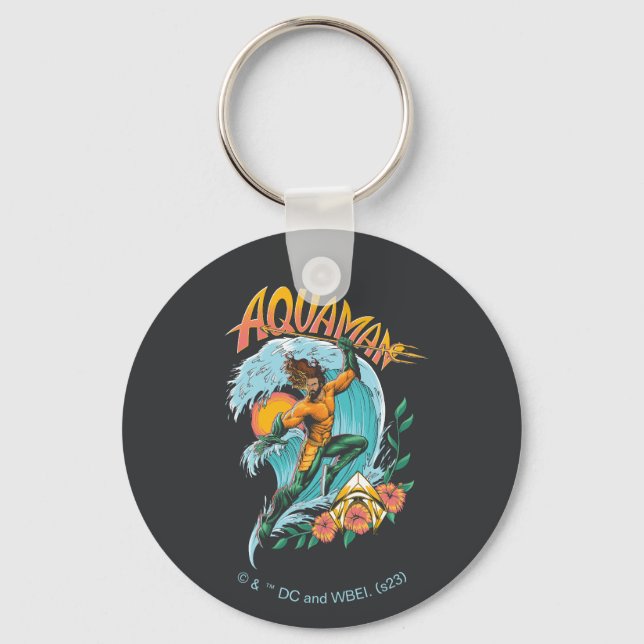 Aquaman and Trident Rising Surf Graphic Keychain (Front)