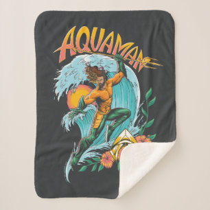 Aquaman and Trident Rising Surf Graphic Sherpa Blanket
