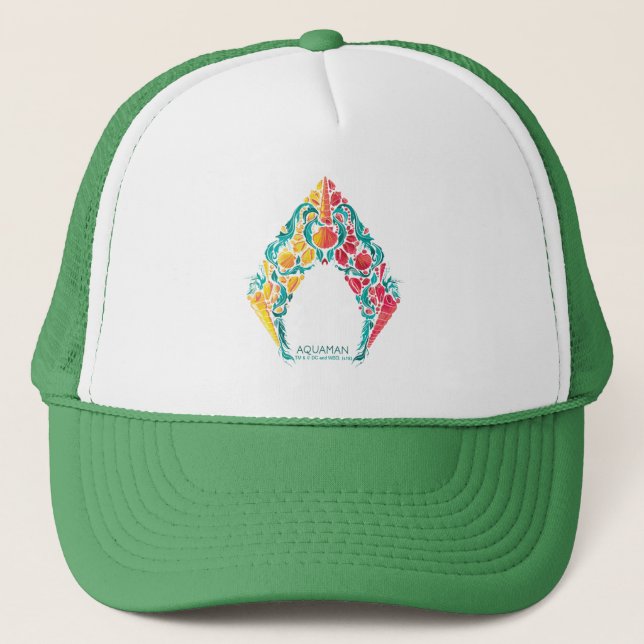 Aquaman | Aquaman & Mera Themed Seashell Logo Trucker Hat (Front)