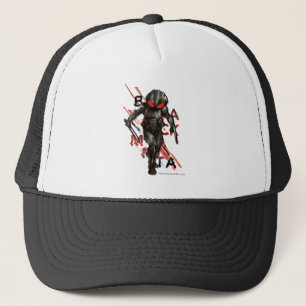 Aquaman Black Manta Scattered Typography Graphic Trucker Hat