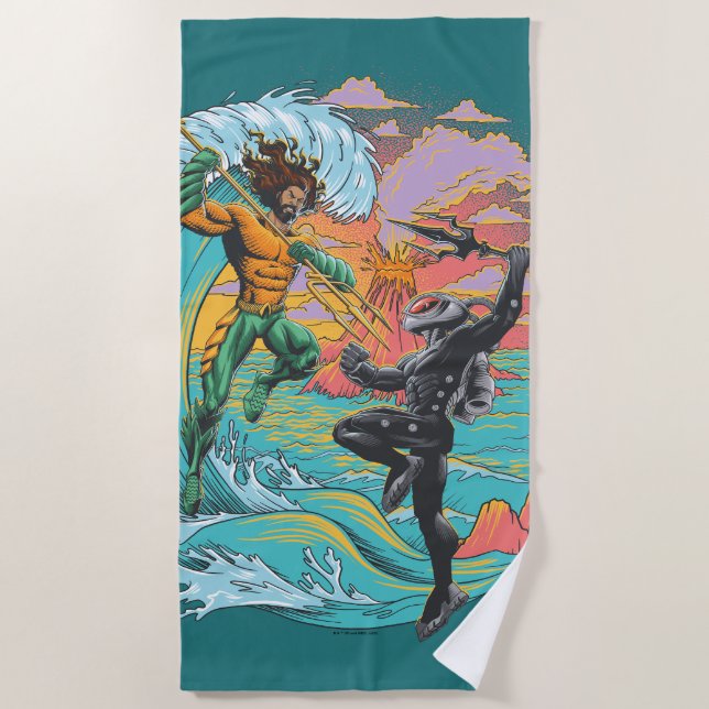 Aquaman & Black Manta Tidal Wave Beach Towel (Front)