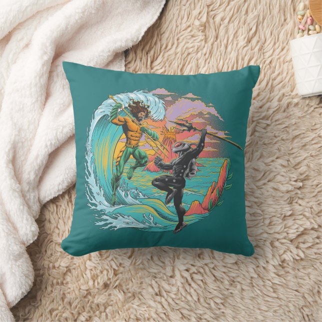 Aquaman & Black Manta Tidal Wave Throw Pillow (Blanket)