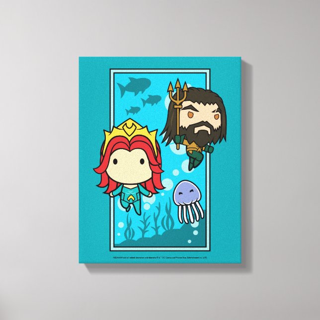 Aquaman | Chibi Mera & Aquaman Undersea Graphic Canvas Print (Front)