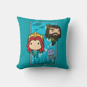Aquaman   Chibi Mera & Aquaman Undersea Graphic Throw Pillow